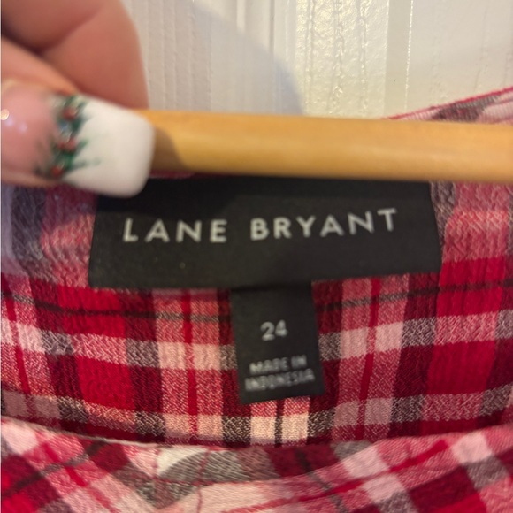 Lane Bryant Red & White Plaid Short Sleeve Top With A Tie Waist Detail Size 24 - Picture 5 of 5